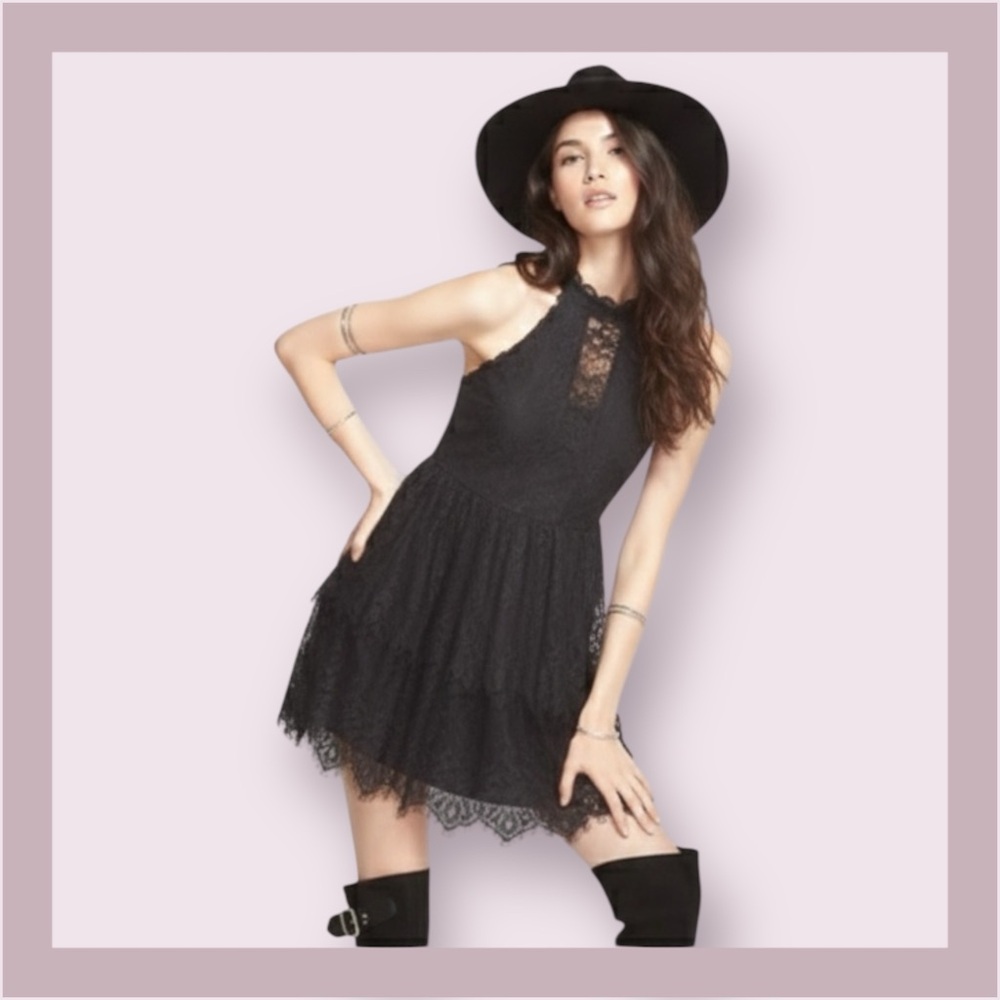 Free People Black Verushka Lace Mini Dress